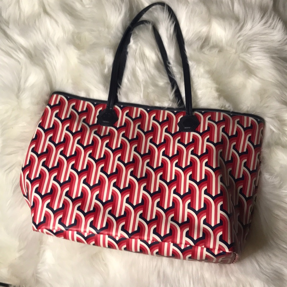 Jonathan Adler tote navy red pink cream